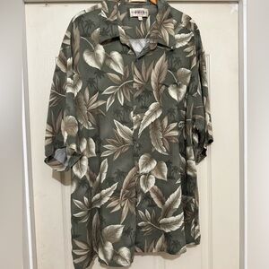 Men’s Campia Moda XXL Hawaiian Shirt Tan Palm Tree Button Up Pocket Vacation